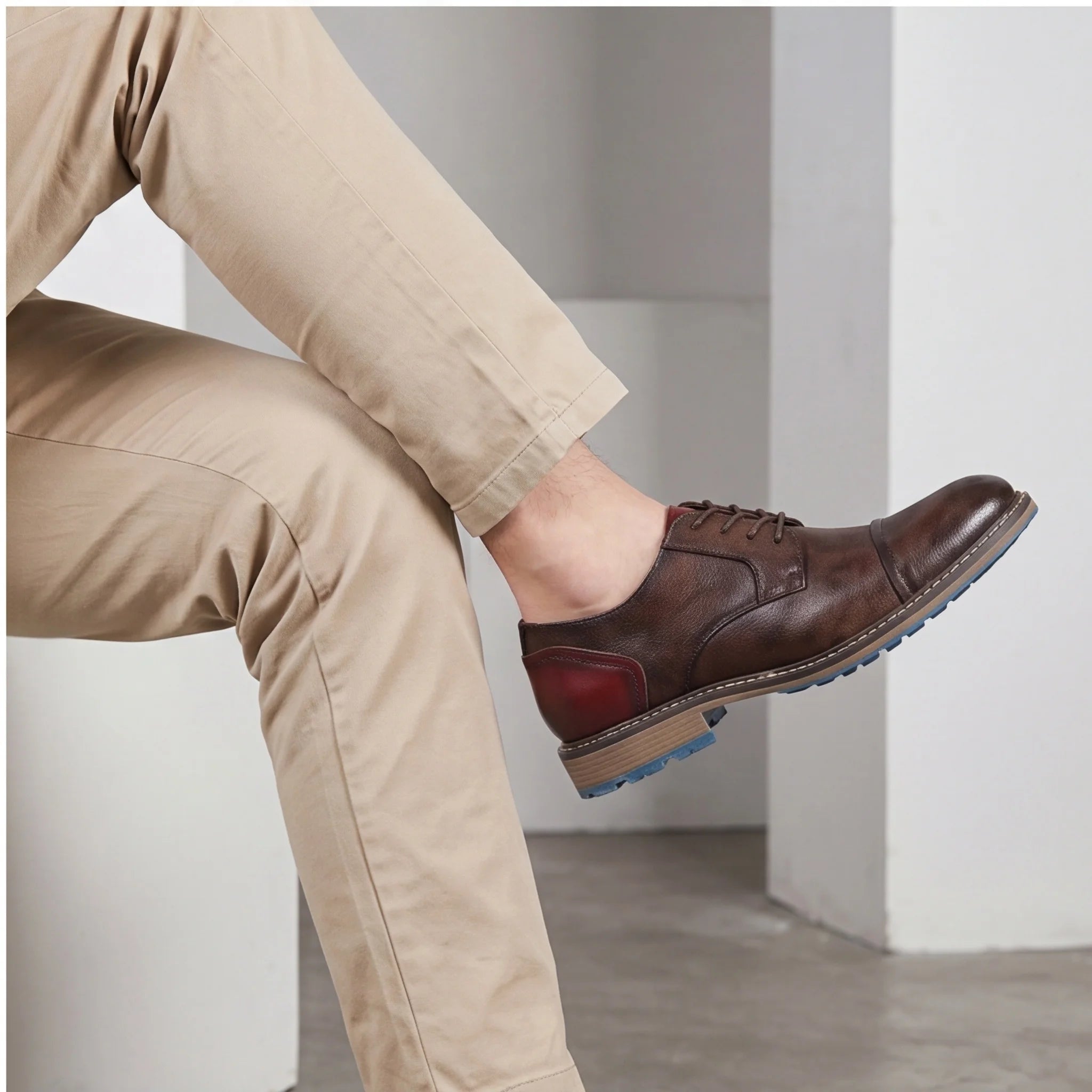 Men's Casual Leather Shoes Cap Toe Derby Lace-up Business Formal Dress Shoes Retro British Style Office Wedding Footwear