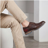 Men's Casual Leather Shoes Cap Toe Derby Lace-up Business Formal Dress Shoes Retro British Style Office Wedding Footwear