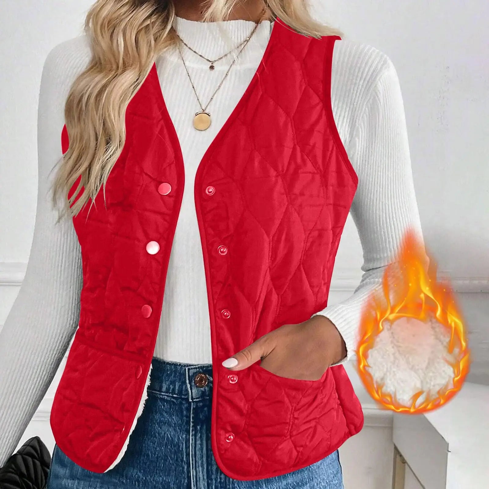 Women's Warm Vest Lightweight Slim Short Single-Breasted Cold-Proof Vests Winter Outdoor Sports Hiking Vests with Pockets