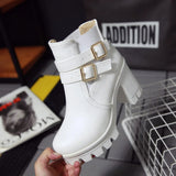 Women's Ankle Boots Women Platform High Heels Fashion Buckle Side Zipper Autumn Winter Women's Ankle Boots Size 33-43