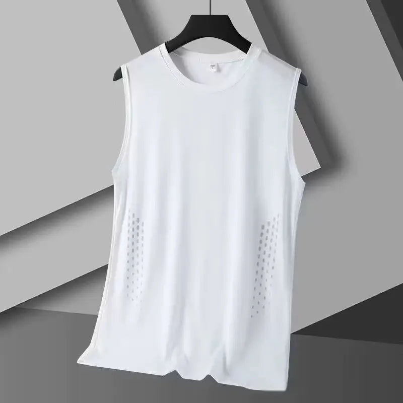 Summer Mesh Men Vest Sleeveless Printed Round Neck Ice Silk Basketball Loose Running Fitness Men Tank Tops T Shirt