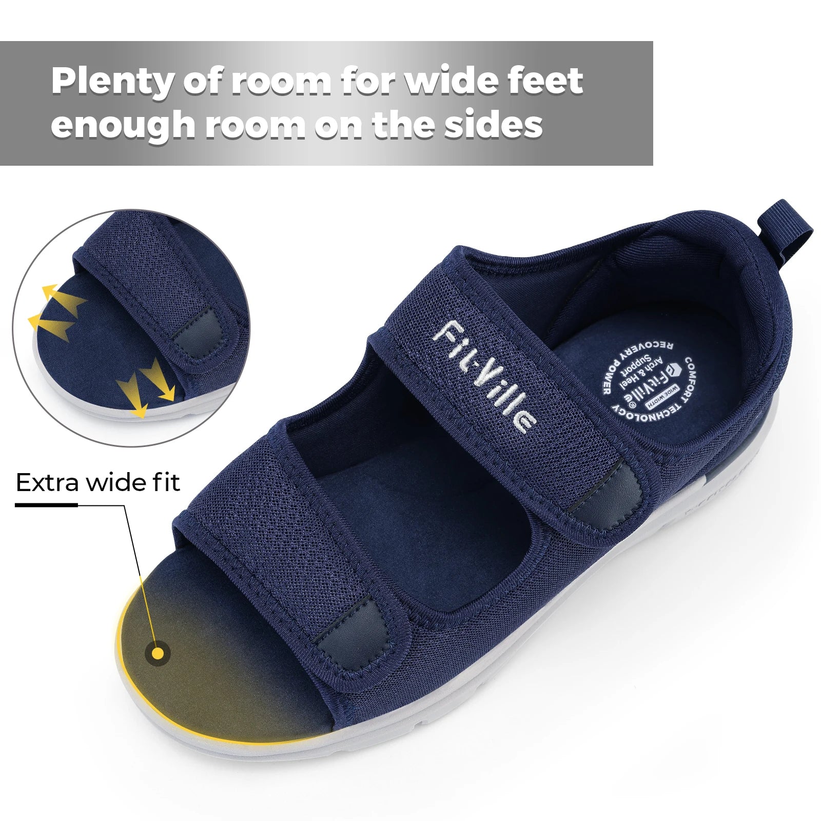 FitVille Men'S Sandals Summer Flat Shoes Widened Elderly Casual Shoe Breathable Lightweight For Plantar Fasciitis Pain Relief