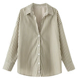 HXAO 2025 Woman Blouses Long Stripe Shirts Women Spring Summer Long Sleeve Blue White Shirt Woman Large Tops Button Up Shirts