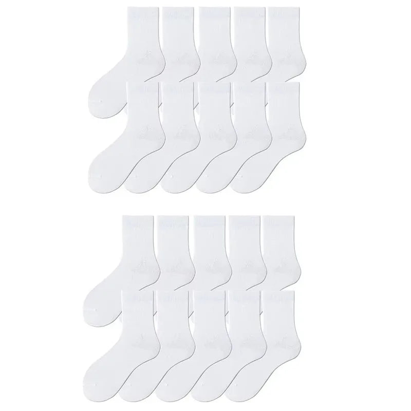 10-40Pairs Woman Men'S Classic Formal Mid-Calf Socks 100% Breathable Cotton Solid Black White Perfect For Business Casual Wear