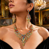 FYUAN Luxury Inlay Rhinestone Necklace Earrings For Women Purple Crystal Water Drop Pendant Wedding Bride Jewelry Sets