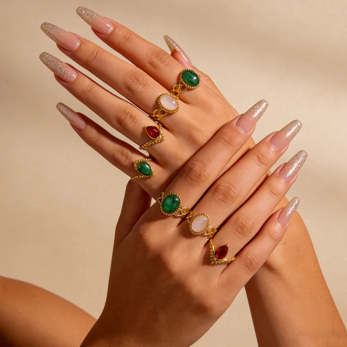 Luxury Jewelry Set Opal Stone Rings for Women Gold Color Stainless Steel Ring Minimalist Aesthetic Jewelry 2026 Freeshipping