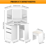LED Vanity Desk With 3-Light Modes & Built-in Charging Station - Makeup Table With Open Storage Shelves, Drawers & Matching Stool