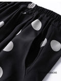 Modern Large Polka Dot 100% Natural Mulberry Silk Crepe De Chine Elastic Waist Women's Fashionable Cropped Lantern Pants