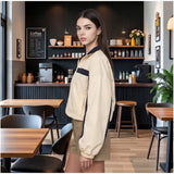 Women's Jackets Beige Black Zip Collar Crop Jacket Lapel Loose Streetwear Spring Autumn Chic Sports Outfits Short Coats 2026 New