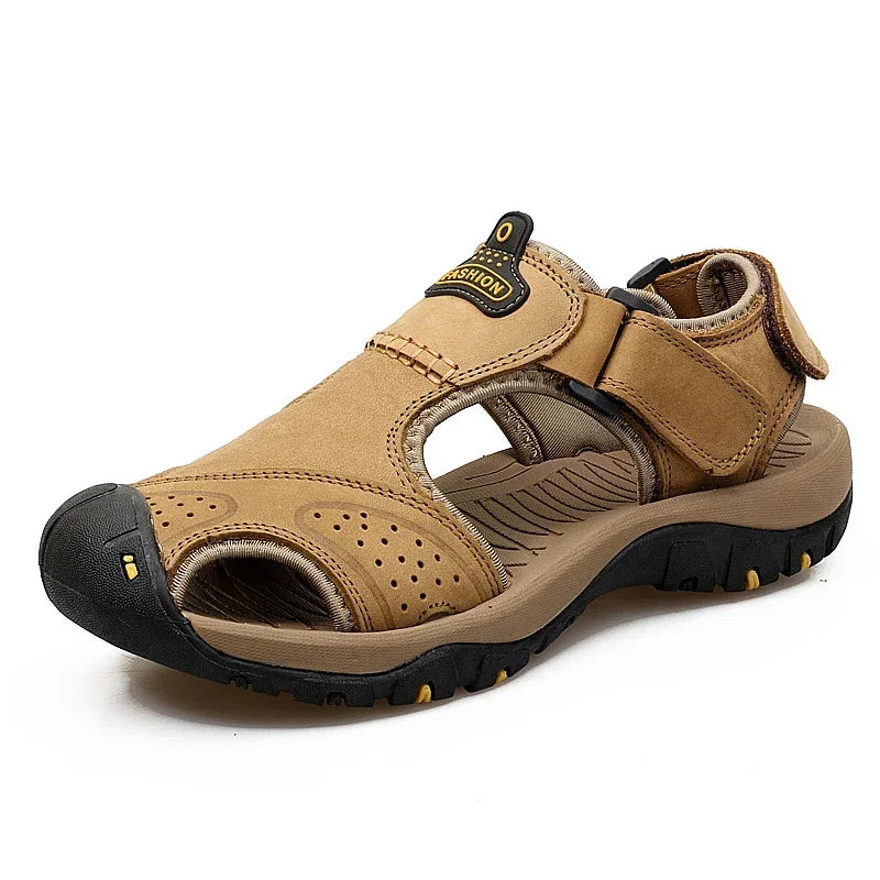 Summer Sandals Leather Outdoor Men's Beach Shoes Luxury Breathable Casual Sandal Man Wading Shoes Non-slip Wide lining Slippers