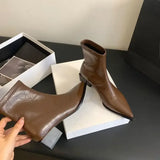 Pointed Toe Women Slim Ankle Boots Fashion Square Low Heel Ladies Elegant Back Zippers Short Booties Women's Footwear