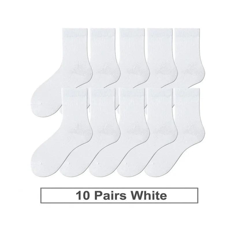 10-40Pairs Woman Men'S Classic Formal Mid-Calf Socks 100% Breathable Cotton Solid Black White Perfect For Business Casual Wear