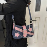 Y2k Fashion Women's Handbags Stars Pattern Cool Girls Underarm Bag Fashion Female Small Shoulder Bags Chain Tote Purses