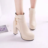 2024 Women Fashion Ankle Boots New Warm Velvet Chunky High Heels Shoes Snow Boots Comfort Soft Leather Cotton Shoes