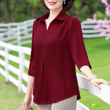 1pcs Woman Summer Solid Blouses Shirt Lady Thin Pullover Shirt Female Casual Half Sleeve Turn-down Collar Loose Top Mom Clothing