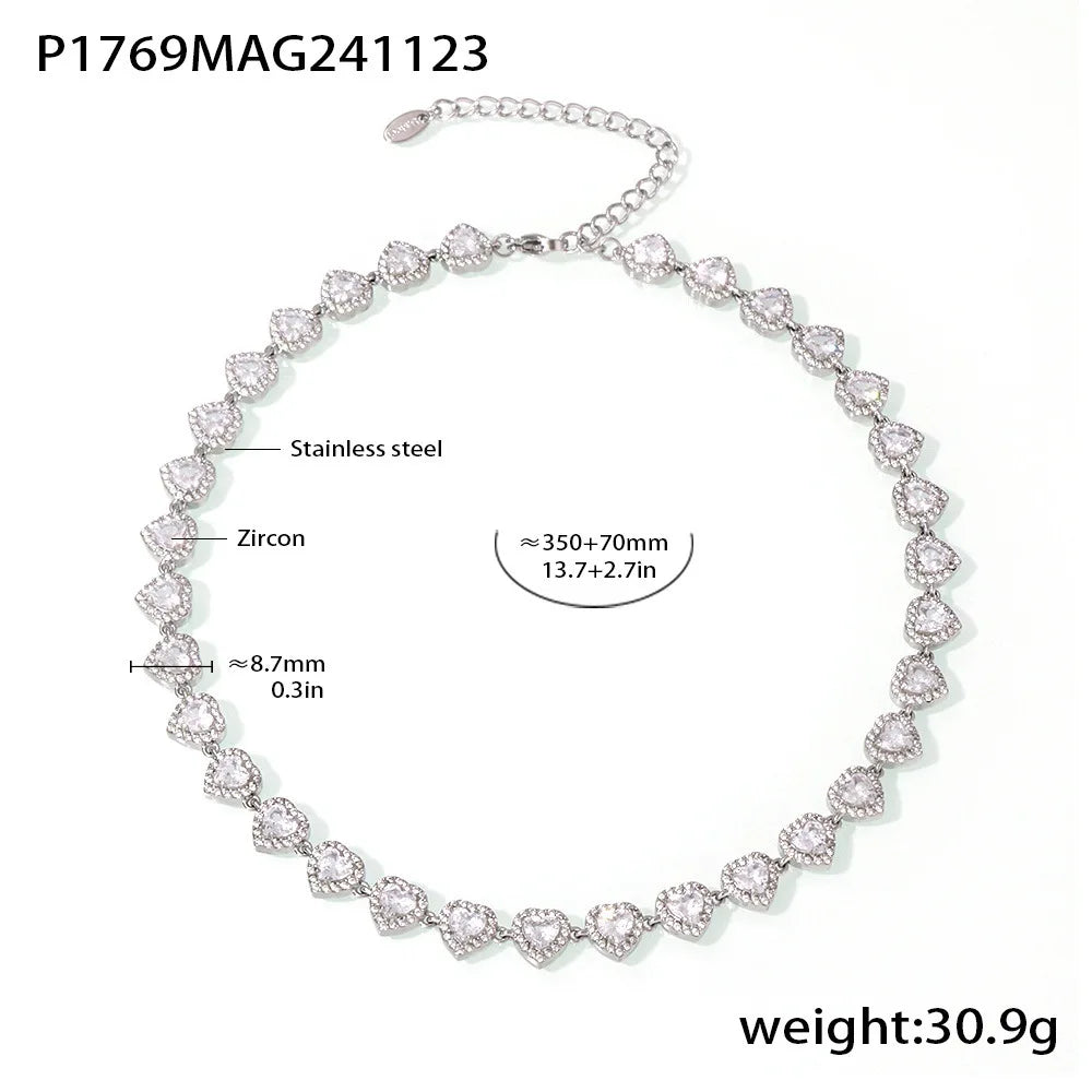 Colorful Zircon Necklace Heart Chain Bracelet Set Women's 316L Stainless Steel Gold-Plated Luxury Wedding Jewelry Accessories