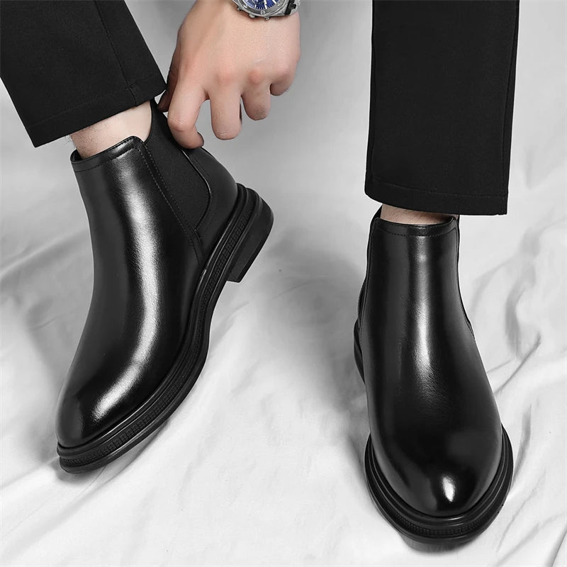 Autumn And Winter Fashionable Men's Leather Casual Ankle Boot Classic Business Formal Boots Comfortable And Anti-Slip Flat Boots
