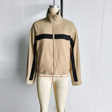 Women's Jackets Beige Black Zip Collar Crop Jacket Lapel Loose Streetwear Spring Autumn Chic Sports Outfits Short Coats 2026 New