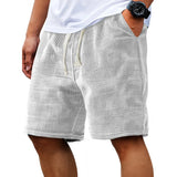 Men Shorts Solid Color Mid Waist Summer Motion Waffle Texture Deep Crotch Drawstring Mens Shorts Loose Knee Length Casual Short