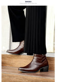 Luxury Men Boots Leather Chelsea Boots High Top Buckle Strap Formal Shoes Black British Style Ankle Boots Pointed Toe Brown Boot