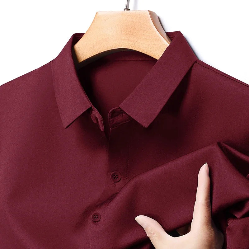 Men's Business Casual Long Sleeve Shirt Solid Color Wrinkle Resistant Comfortable All-Season Versatile Top