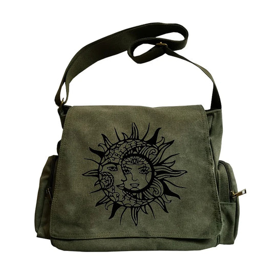 Vintage Women's Crossbody Bags Sun And Moon Print Message Bag Large Capacity Canvas Shoulder Bag For Women Gifts