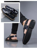PU Leather Men's Sandals Handmade Stitching Beach Shoes Non Slip Hollow Out Shoes Outdoor Casual Sandaly All-match Man Sandalias
