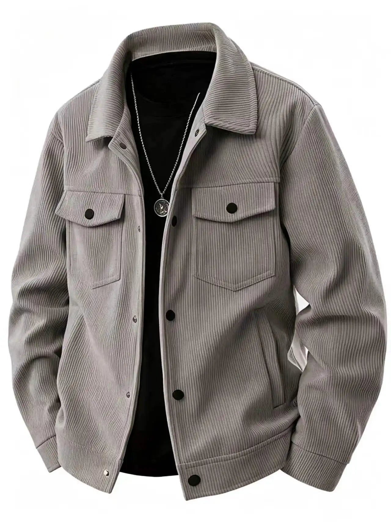 Men's Pure Color Button-Up Collar Casual Outdoor Jacket Autumn Winter Spring Seasonal Fashion Outerwear