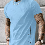 Men's 100 cotton summer loose Contrast Color Alphabet los Angelest print slim fit casual sports round neck short sleeved T-shirt