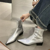 Pointed Toe Women Slim Ankle Boots Fashion Square Low Heel Ladies Elegant Back Zippers Short Booties Women's Footwear