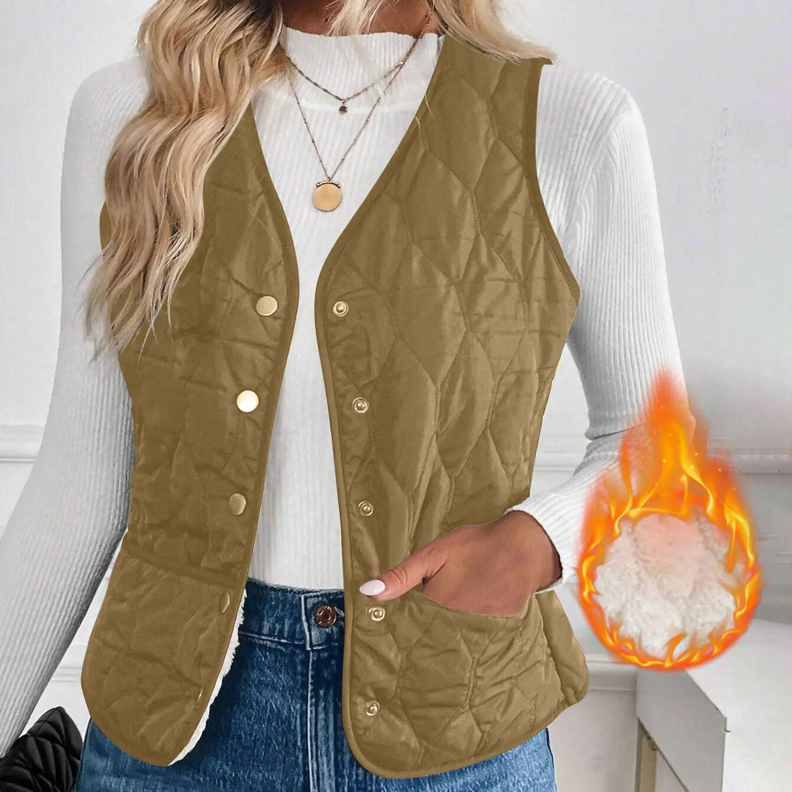 Women's Warm Vest Lightweight Slim Short Single-Breasted Cold-Proof Vests Winter Outdoor Sports Hiking Vests with Pockets