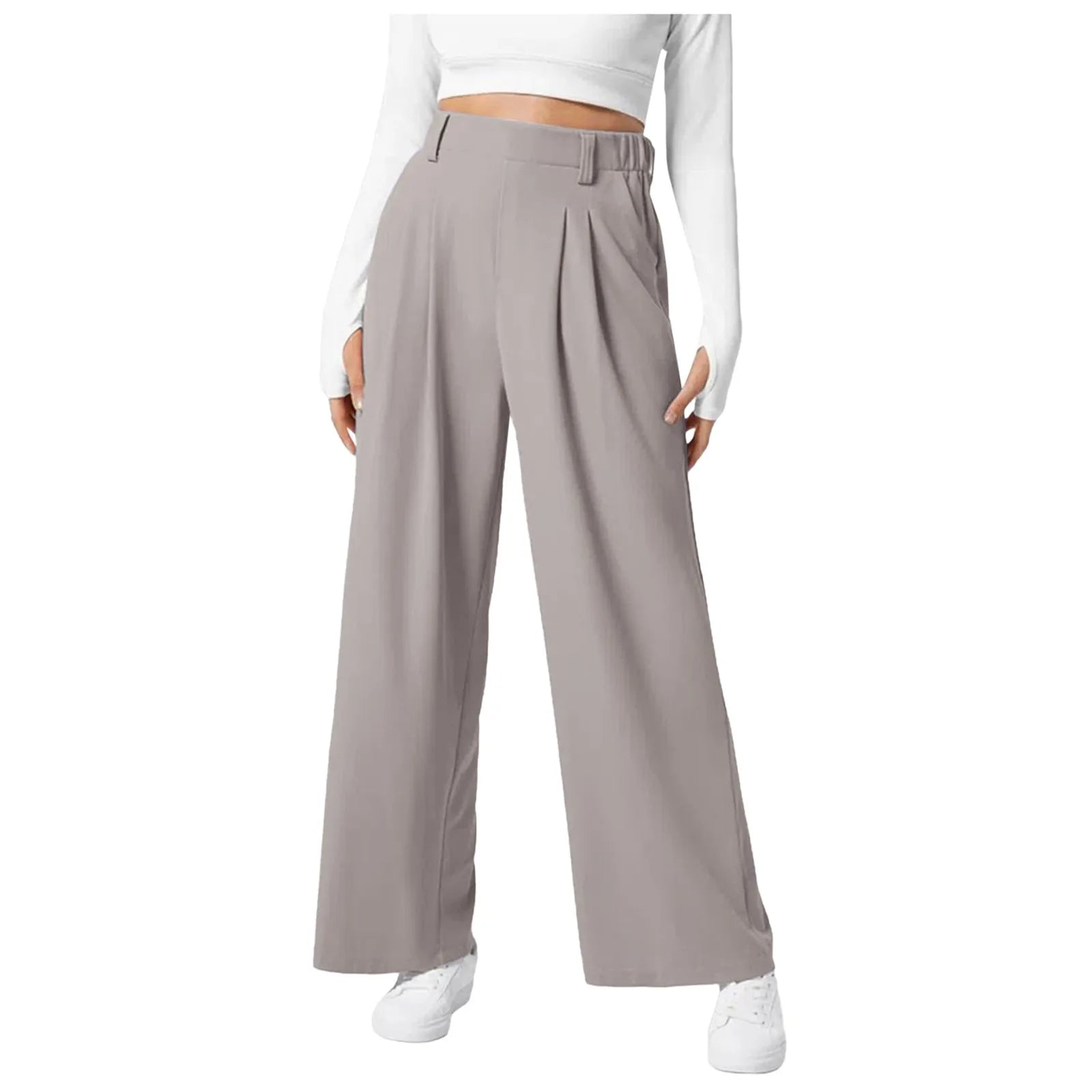 Women Fashion Wide Leg Pants Solid Elastic Pants Work Business Suit Straight Trousers Casual High Waisted Dress Palazzo Pants