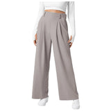 Women Fashion Wide Leg Pants Solid Elastic Pants Work Business Suit Straight Trousers Casual High Waisted Dress Palazzo Pants