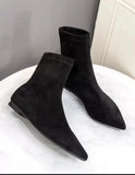 2024 Women's Flock Classic Black Ankle Boots Shoes Pointed Toe Low Heels Big Size 42 Short Boots Women Comfortable Dress Shoes