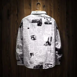 New Arrival Casual Business Plaid Shirts Men Dress Vintage Newspaper Printed Long Sleeve Camisa Social Mens Floral Shirts M-3XL