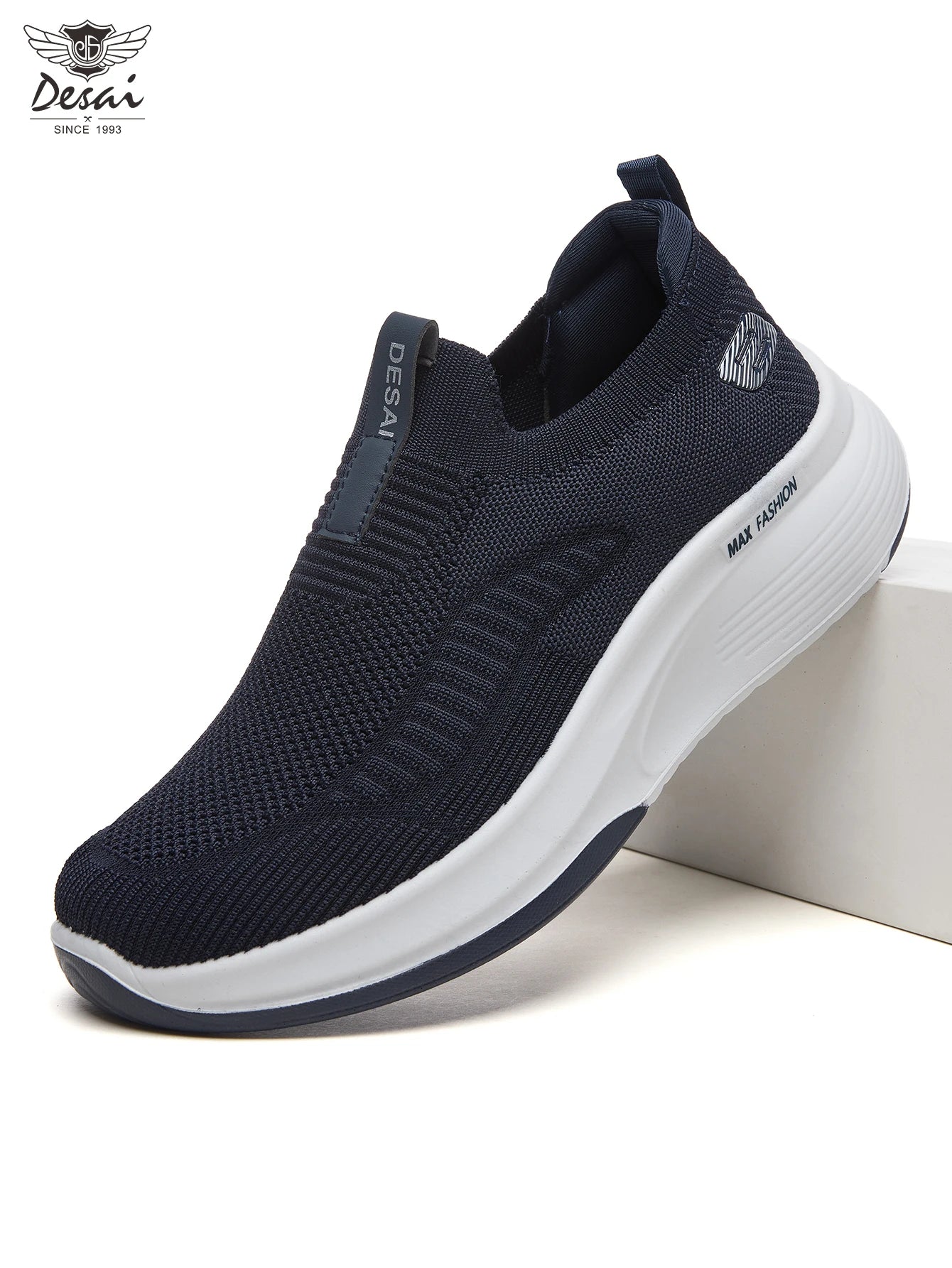 Desai Men's Wide Width Knit Slip-on Sneakers Max Cushion Walking Shoes Lightweight Breathable