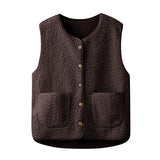 Women'S Teddy Fleece Vest Autumn Thin Vest Sleeveless Coat Plain Plush Vest Short Jacket Loose Fleece Vest Women Outwear
