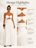 Women Strapless Twist Cutout Maxi Dress Ruched Waist Flowy A Line Long Tube Top Dress Summer Beach Vacation Casual Sundress