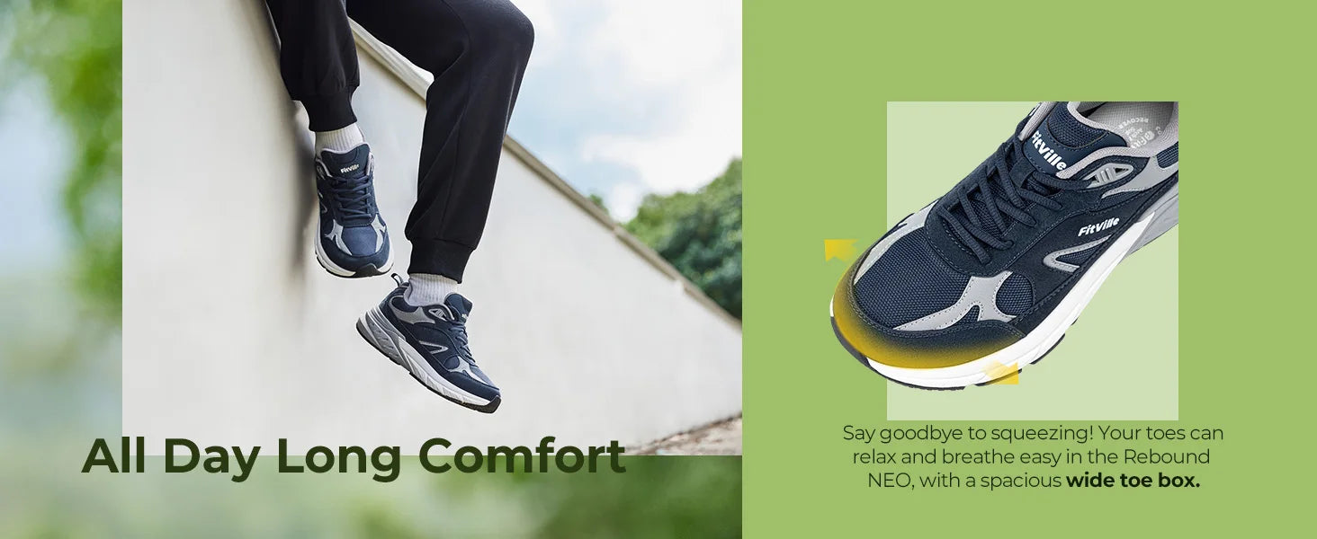 FitVille Newest Walking Shoes for Men Wide Width Sneakers with Arch Support for Flat Feet Heel Pain Relief Plantar Fasciitis