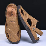 New Handmade Summer Sandals Men Breathable Leather Shoes Man Outdoor Men Sandals Antiskid Beach Sandals Hollow Shoes Fashion