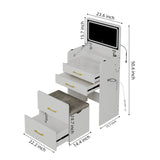 3-in-1 Vanity Desk with LED Mirror & Power Outlet 23.6" Flip-Up Dressing Table with Charging Station 3 Drawers Glass Top for Bedroom