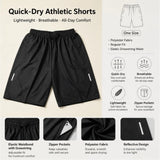 One Size Men Polyester Quick Dry Athletic Shorts Elastic Drawstring Zipper Pockets Jogging Workout Running Sport Shorts