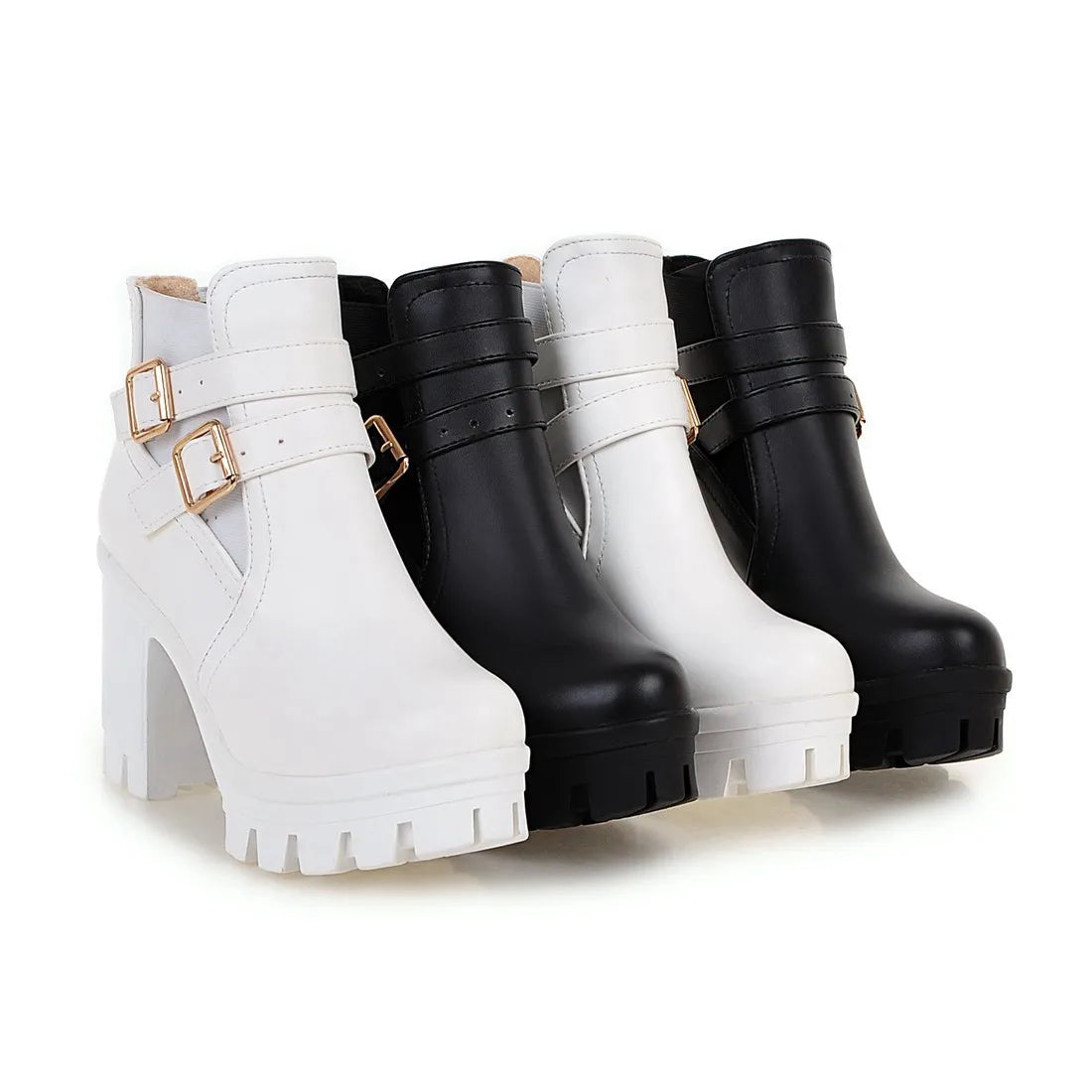 Women's Ankle Boots Women Platform High Heels Fashion Buckle Side Zipper Autumn Winter Women's Ankle Boots Size 33-43