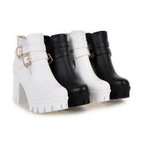 Women's Ankle Boots Women Platform High Heels Fashion Buckle Side Zipper Autumn Winter Women's Ankle Boots Size 33-43