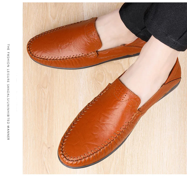 CLOHOO Men's Business Casual Shoes Leather Stitching Comfortable Breathable Rubber Bottom Second Layer Cowhide