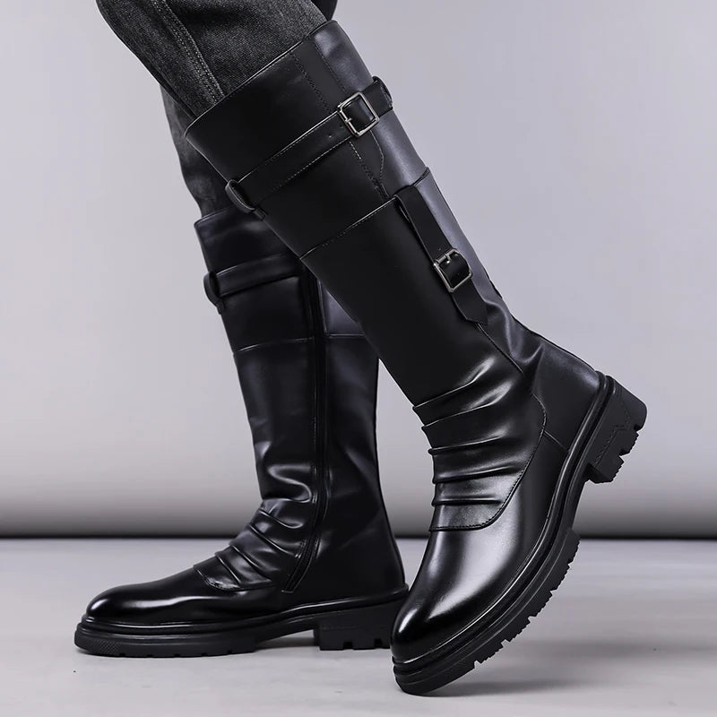 Men's Autumn Winter Vintage Outdoor Long Boots British Style Work Boots High Top Men's Leather Boots-1307