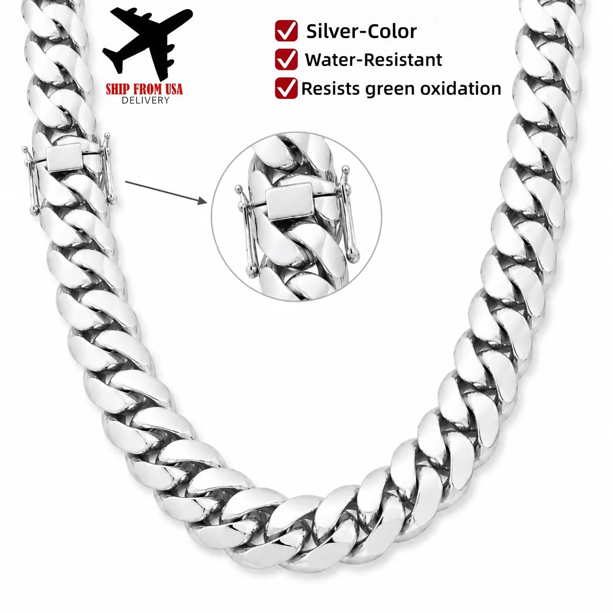 20mm Silver Miami Cuban Link Chain Necklace for Men, Heavy Chunky Stainless Steel Curb Chain with Polished Finish, Bold Hip Hop Rapper Jewelry for Streetwear, Nightclub, Concert, Daily Outfit, Birthday, Anniversary, Father's