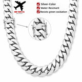 20mm Silver Miami Cuban Link Chain Necklace for Men, Heavy Chunky Stainless Steel Curb Chain with Polished Finish, Bold Hip Hop Rapper Jewelry for Streetwear, Nightclub, Concert, Daily Outfit, Birthday, Anniversary, Father's