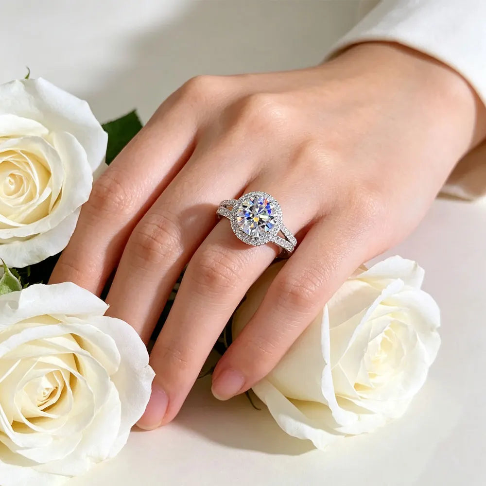 925 Sterling Silver 2ct Round Cut Moissanite Engagement Ring Wedding Band for Women Bridal Promise Fine Jewelry Gift