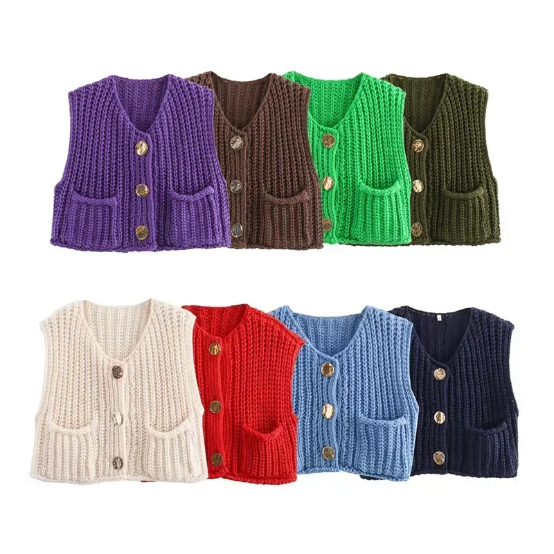 Korean fashion crop sweater women vest solid loose casual sweaters cable knit sweater vests for woman luxury designer tops